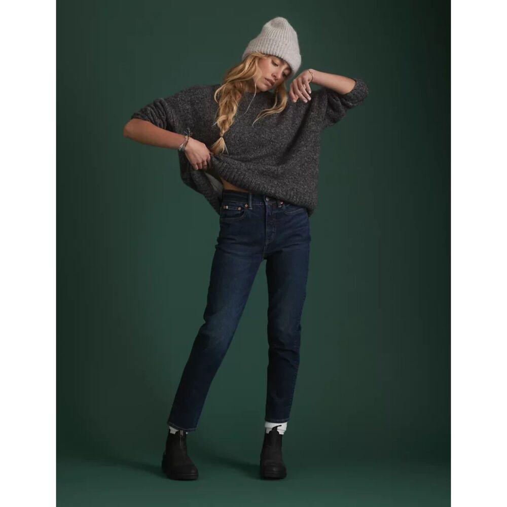 American Eagle AE77 Premium Dark Wash Mom Jeans High Rise Stretch 14 Denim Basic